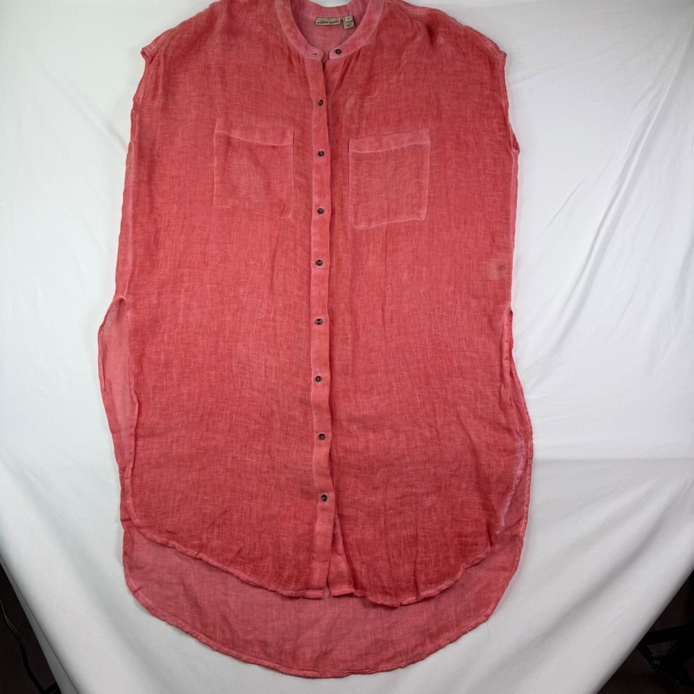 Holding Horses Anthropologie Linen Tunic Shirt Coral Pink Sleeveless Medium